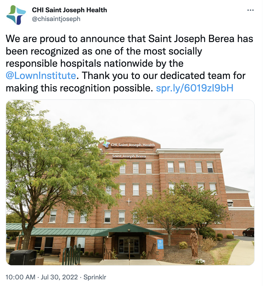 Chi St. Joseph Hospital Tweet